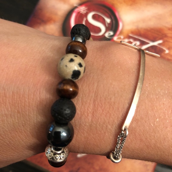Wood, Lava Bead, Hematite Gemstone Bracelet - Picture 3 of 4